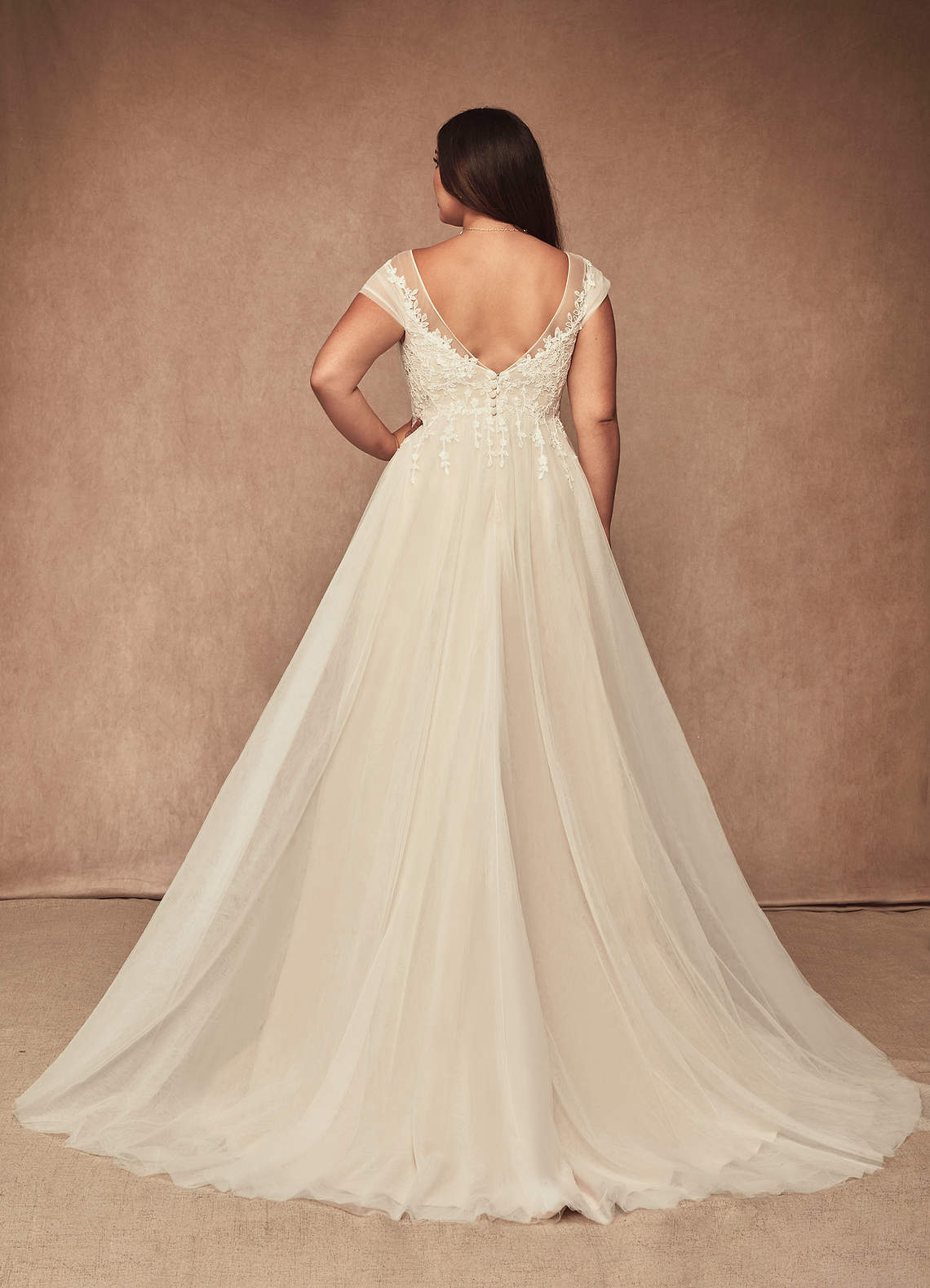 Diamond White Champagne A-Line V-Neck Tulle Dress