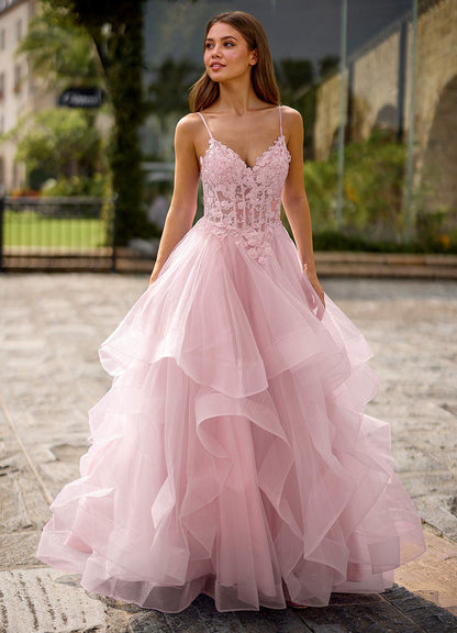 Spitze Pink Sheer Lace Prom Dress  Dress