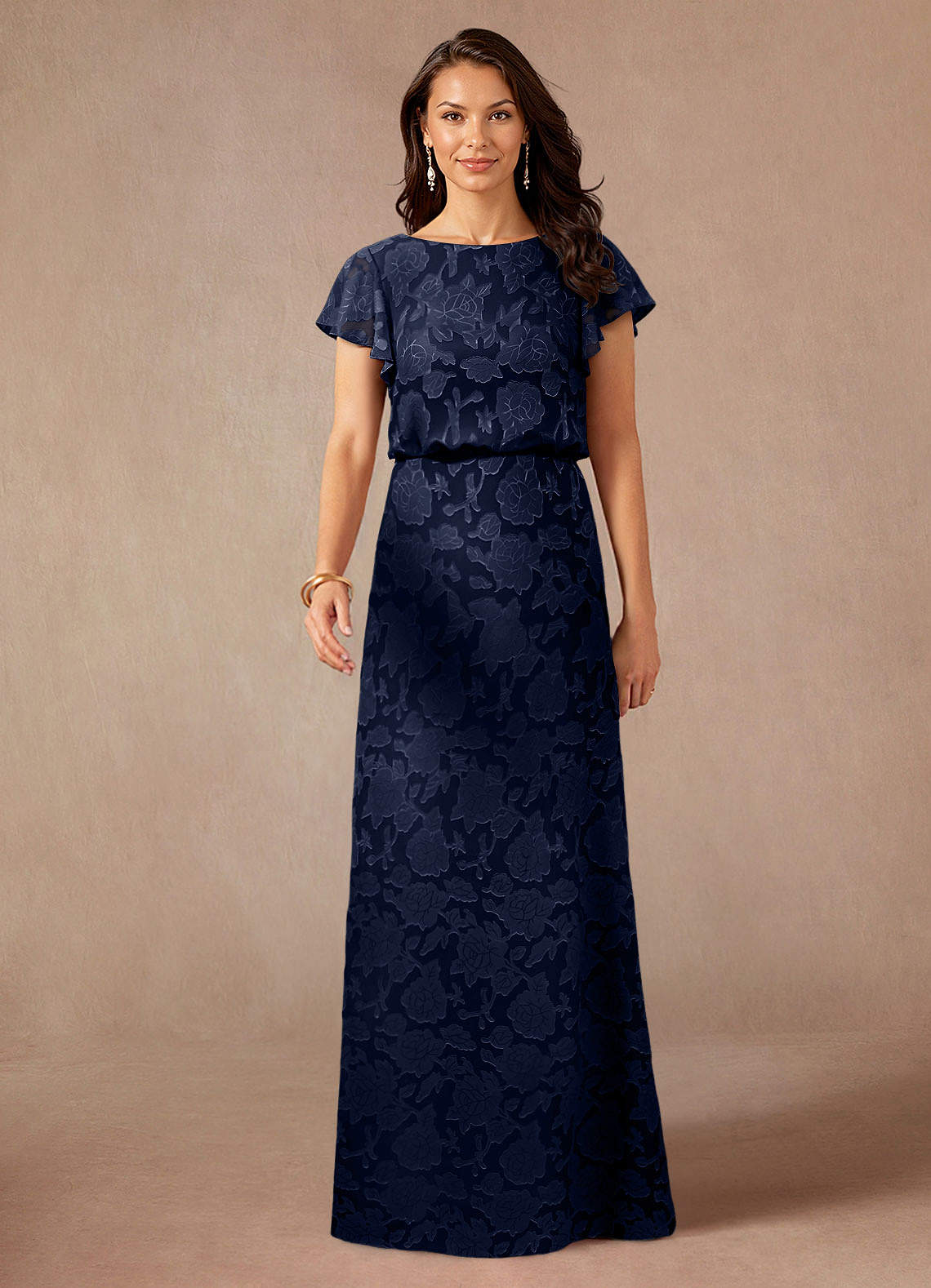 Dark Navy A-Line Boatneck Floral Burnout Dress