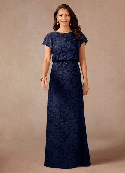 Dark Navy A-Line Boatneck Floral Burnout Dress