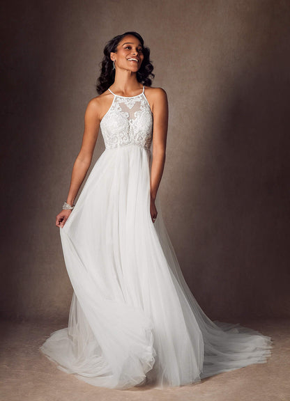 Diamond White A-Line Halter Sequins Tulle Dress