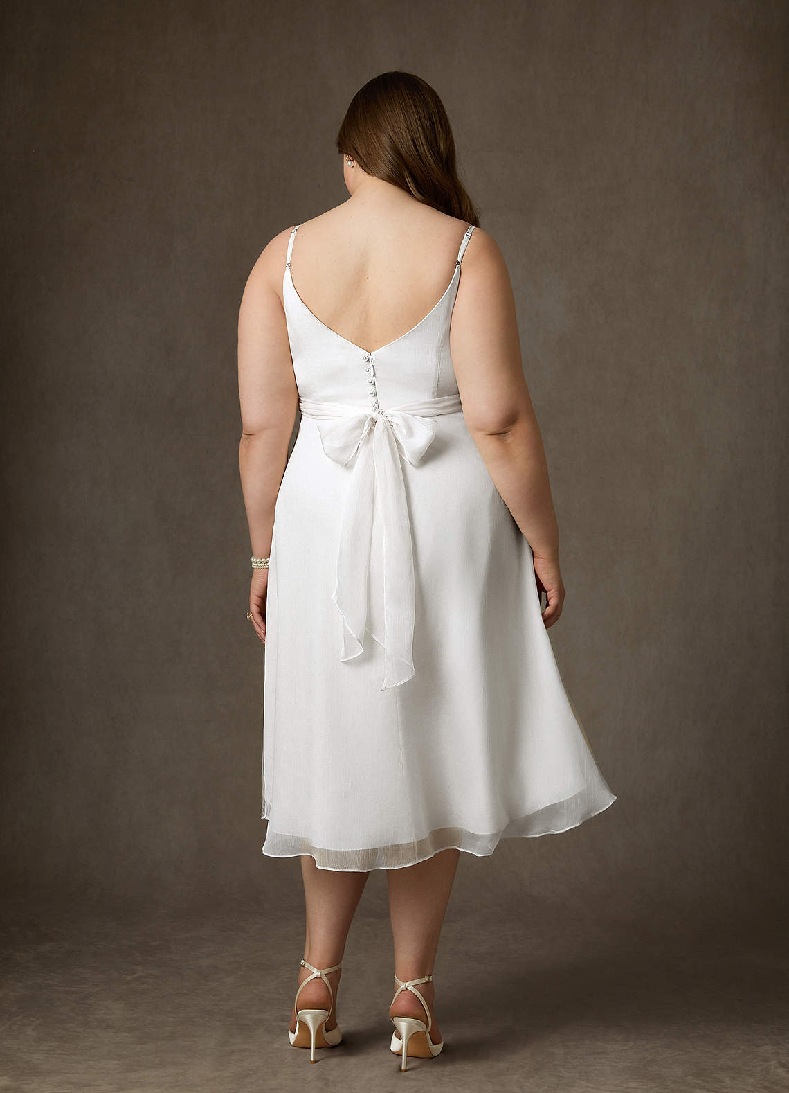 Diamond White A-Line V-Neck Pleated Crinkle Chiffon Dress