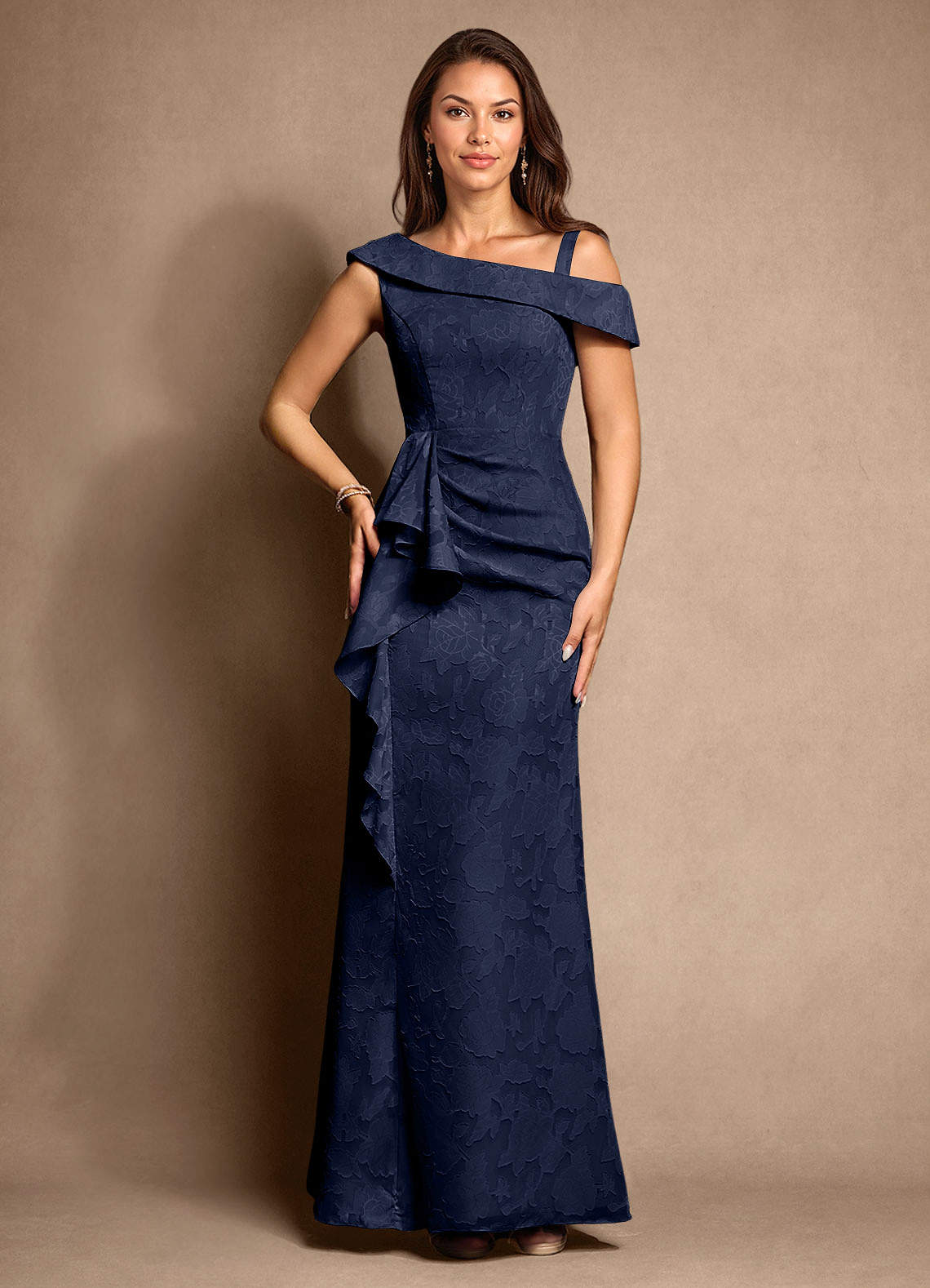 Dark Navy A-Line Pleated Floral Burnout Dress