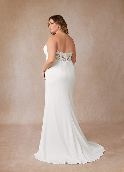 Diamond White Mermaid V-Neck Stretch Crepe Dress