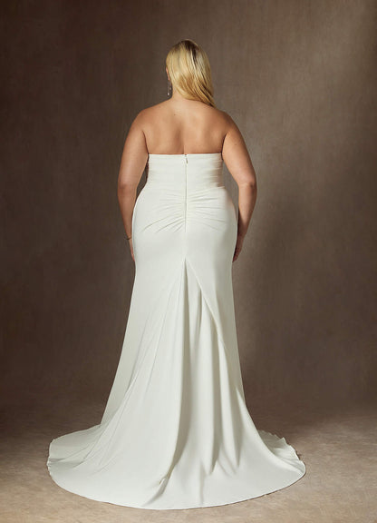 Diamond White Mermaid Strapless Crepe Back Satin Dress