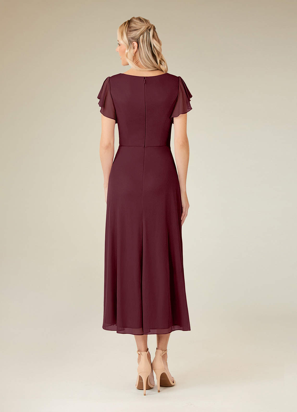 Cabernet A-Line V-Neck Pleated Mesh Dress