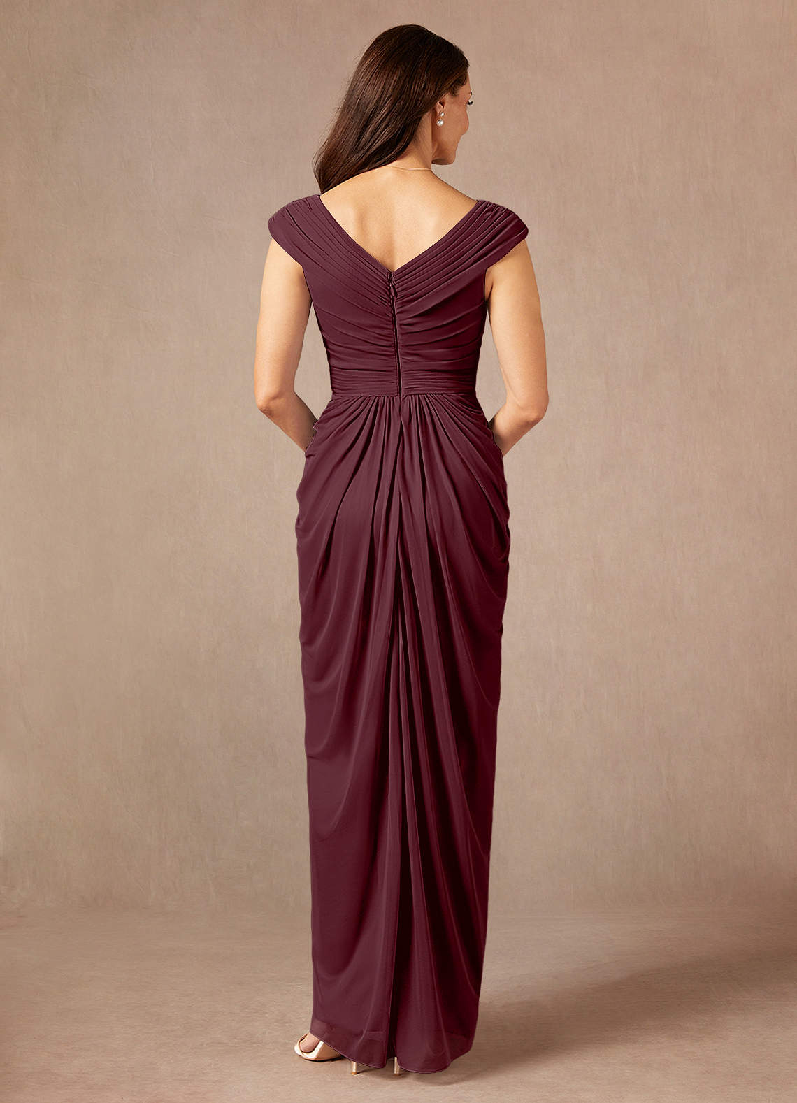 Cabernet Sheath Pleated Mesh Dress