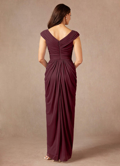 Cabernet Sheath Pleated Mesh Dress