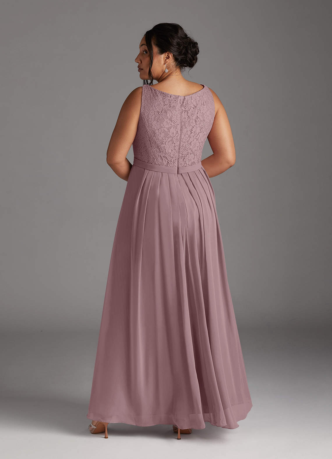 Dusty Rose A-Line Square Neckline Lace Chiffon Dress