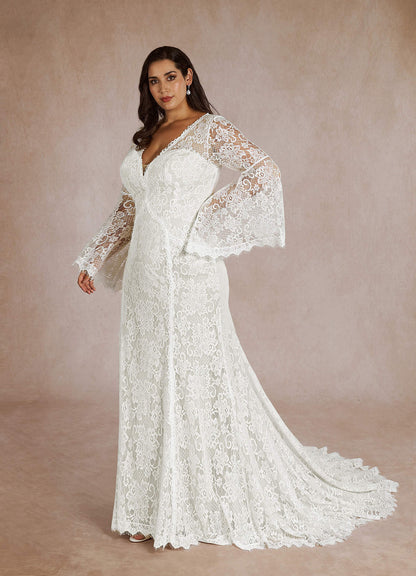 Diamond White Mermaid V-Neck Lace Dress