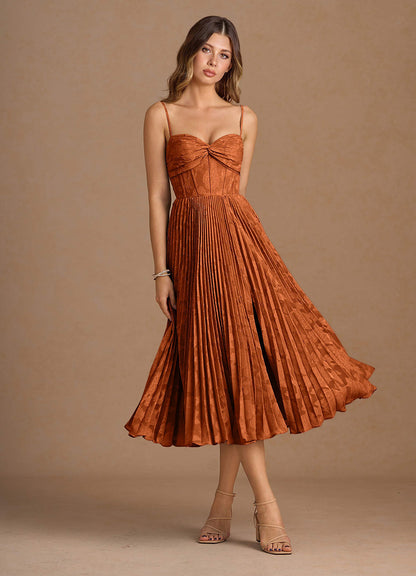 Annie Rust Pleated Midi Dress