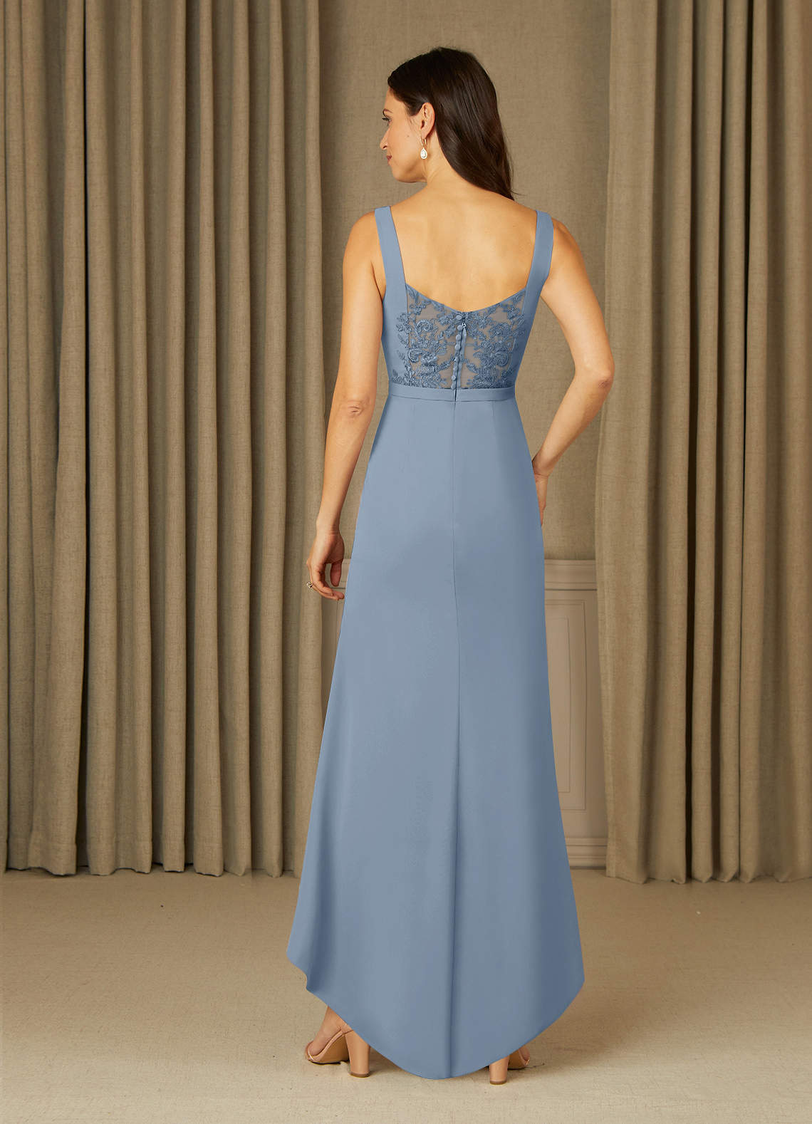 Dusty Blue Mermaid Lace Chiffon Dress