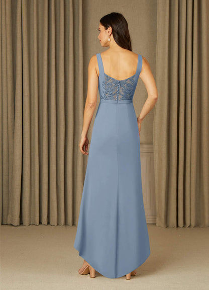 Dusty Blue Mermaid Lace Chiffon Dress