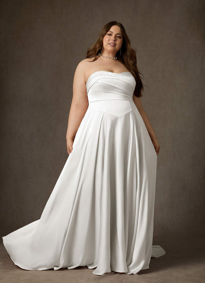 Diamond White A-Line Strapless Stretch Satin Dress