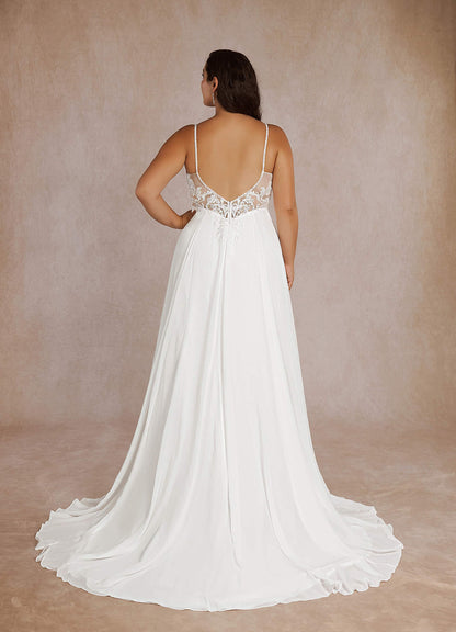 Diamond White A-Line Sequins Chiffon Dress