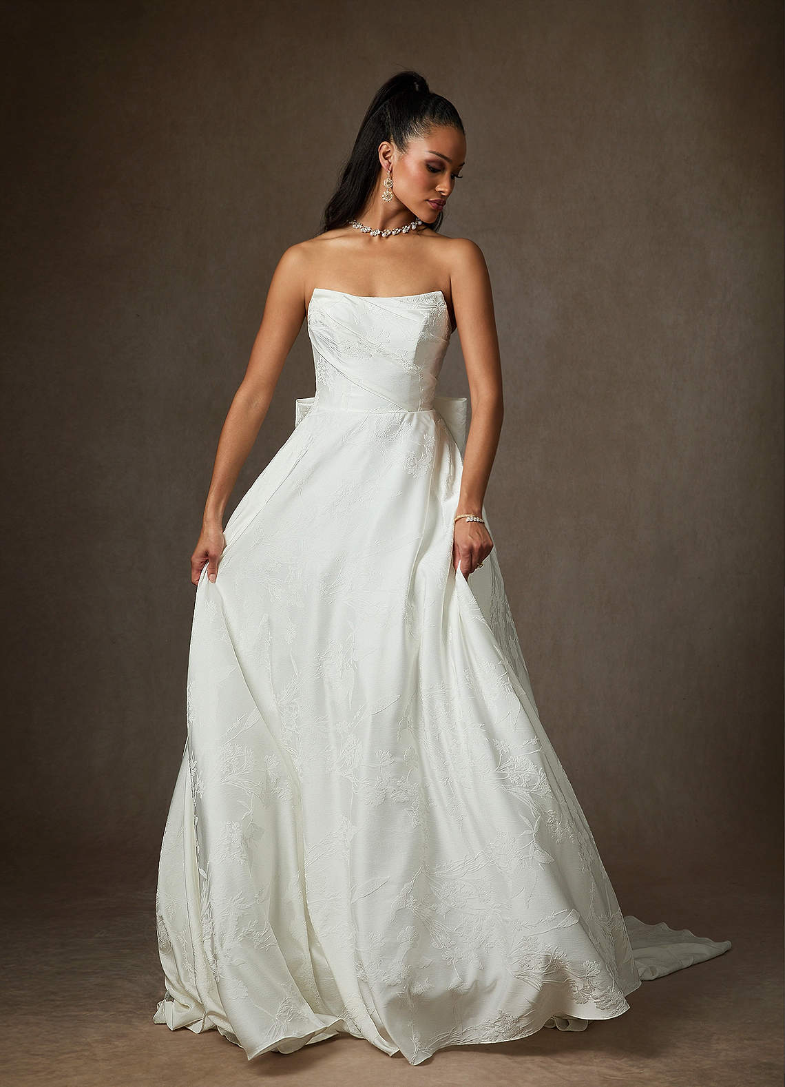 Diamond White Ball-Gown Floral Jacquard Dress