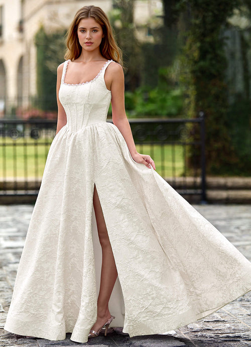 Thyme Cream A-Line 3D Flowers Prom Dress