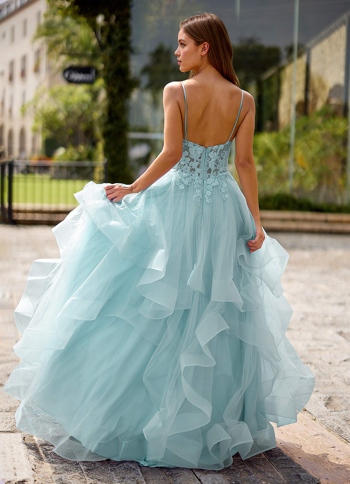 Spitze Blue Sheer Lace Prom Dress  Dress