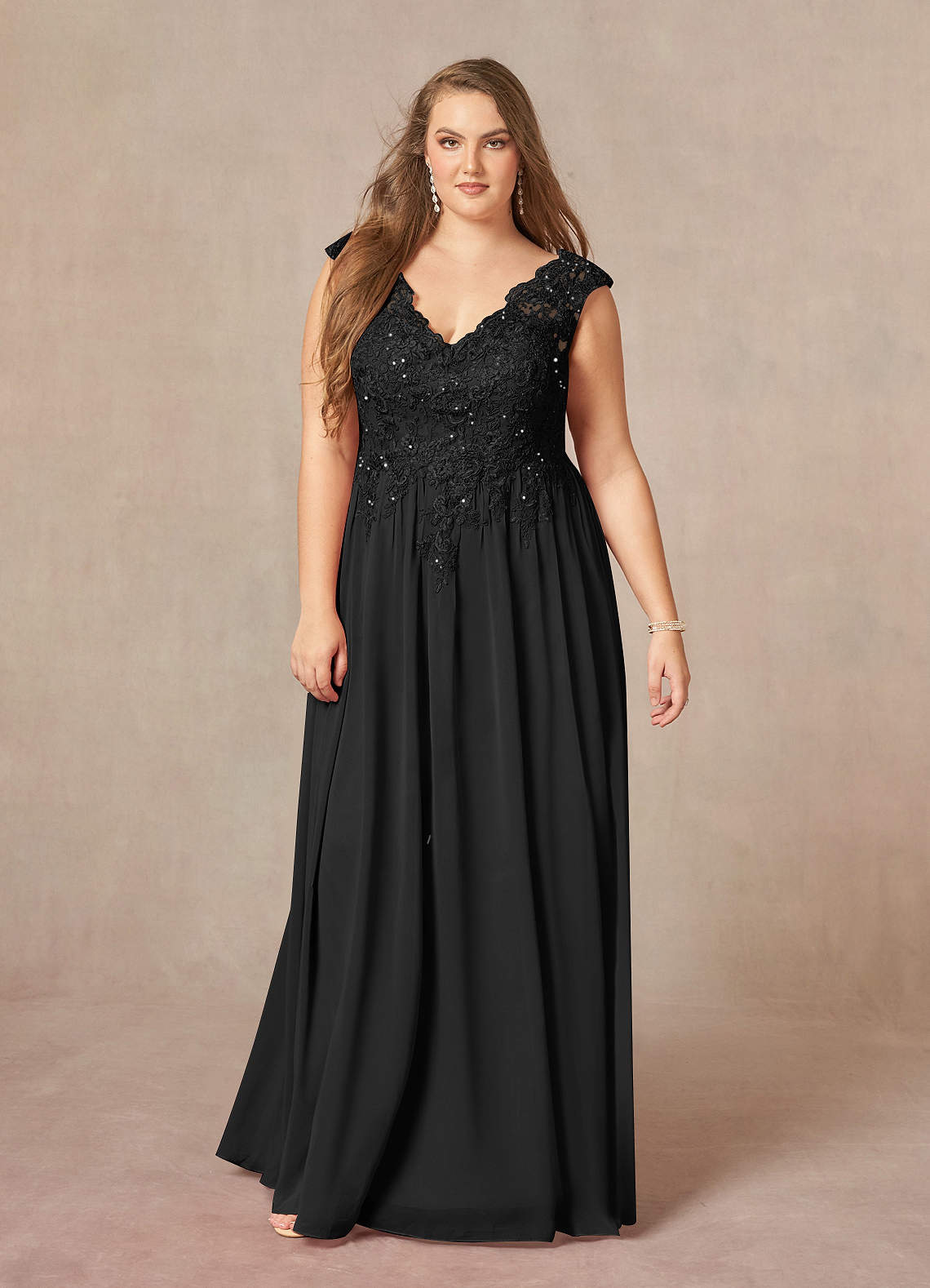 Black A-Line V-Neck Sequins Chiffon Dress