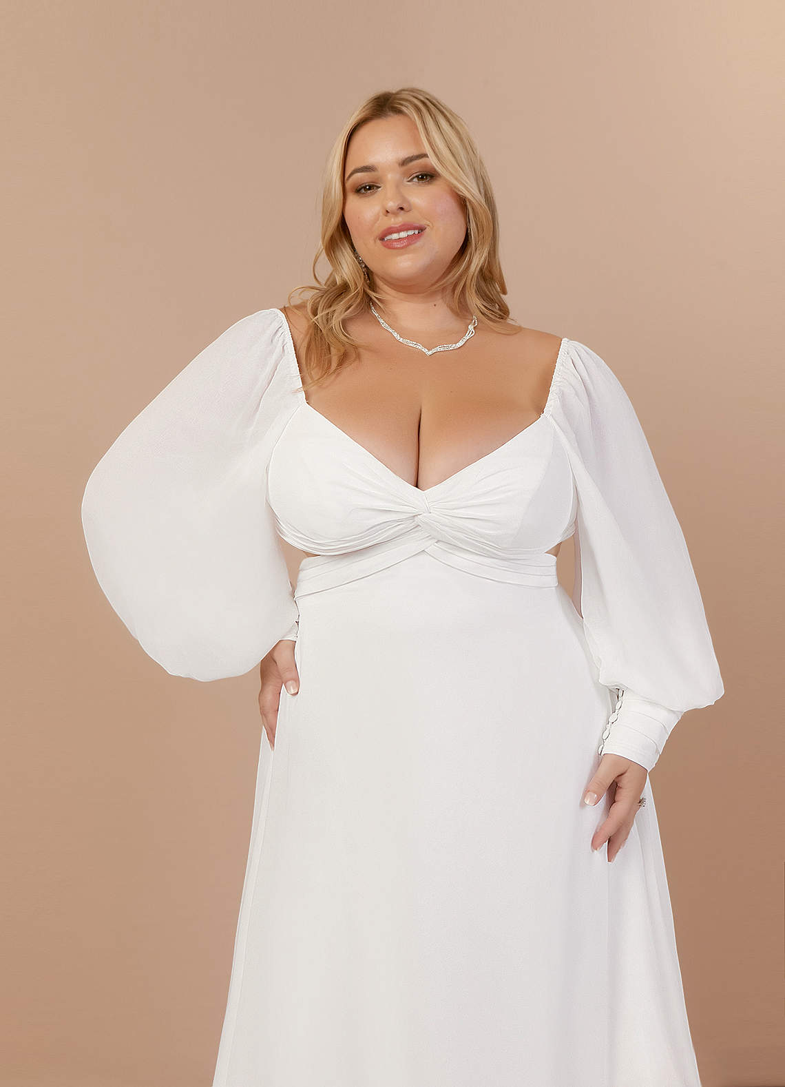 Diamond White A-Line V-Neck Pleated Chiffon Dress