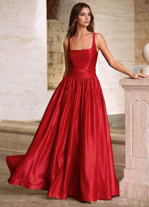 Arora Red Square Neckline Prom Dress
