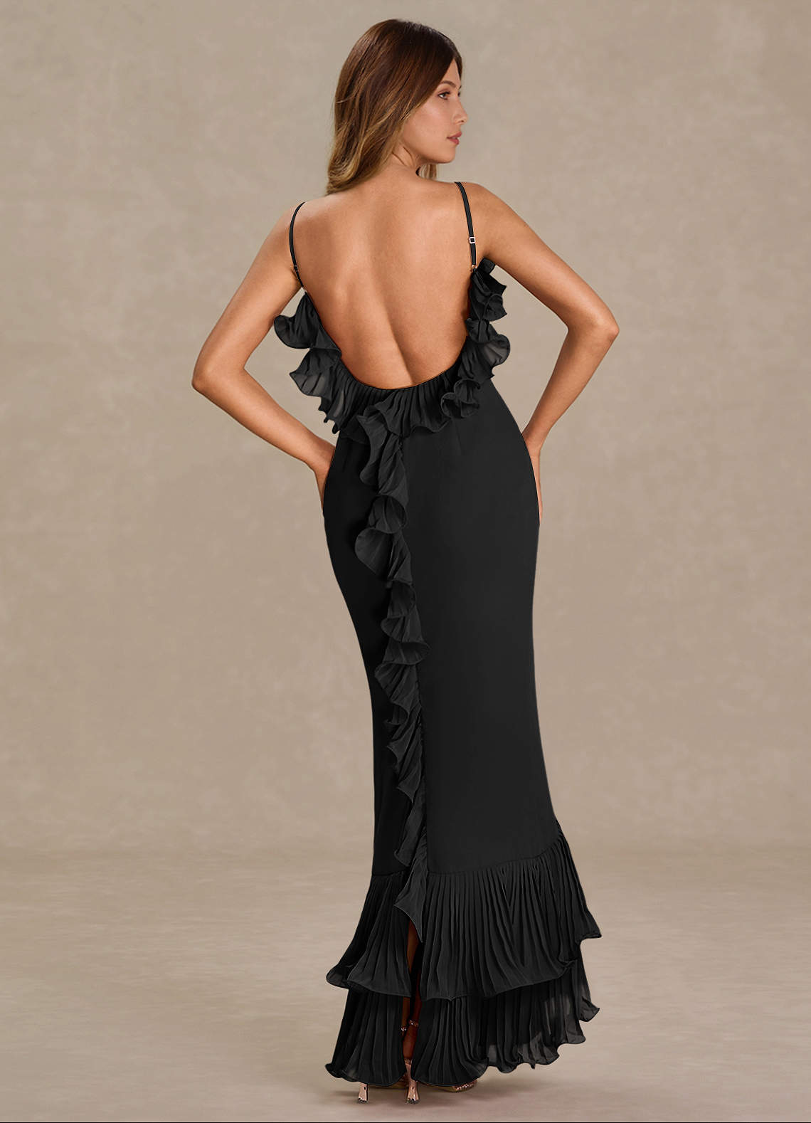 Vionette Black Ruffle Maxi Dress  Dress