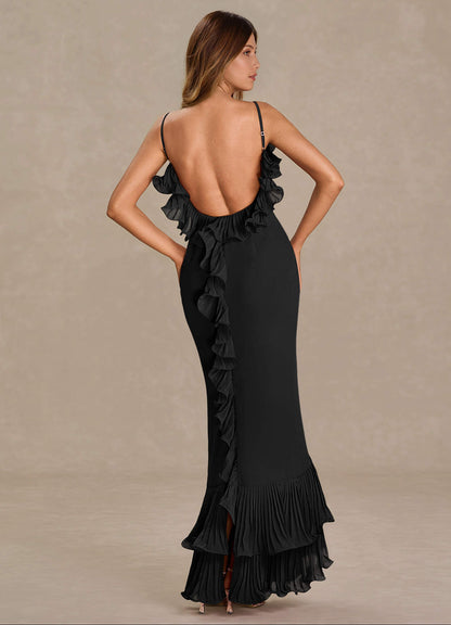 Vionette Black Ruffle Maxi Dress  Dress