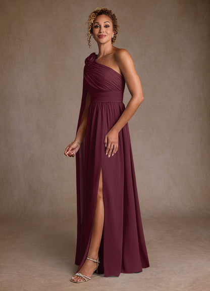 Cabernet A-Line One Shoulder Chiffon Dress