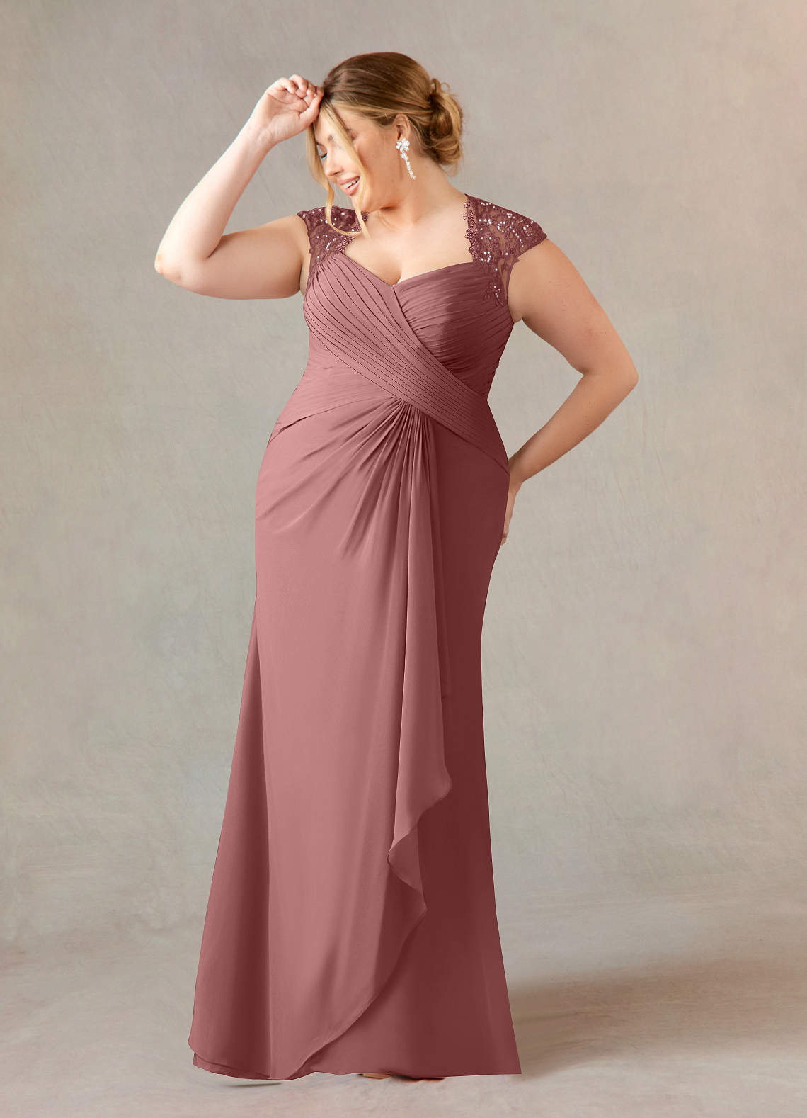 Desert Rose A-Line Queen Anne Sequins Chiffon Dress