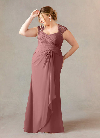 Desert Rose A-Line Queen Anne Sequins Chiffon Dress