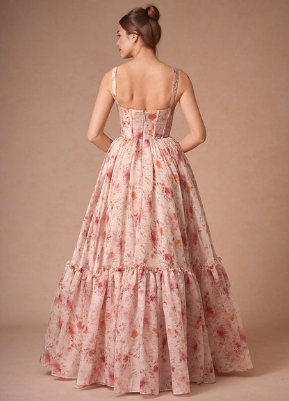 Halame Apricot Multi Sleeveless Floral A-Line Prom Dress