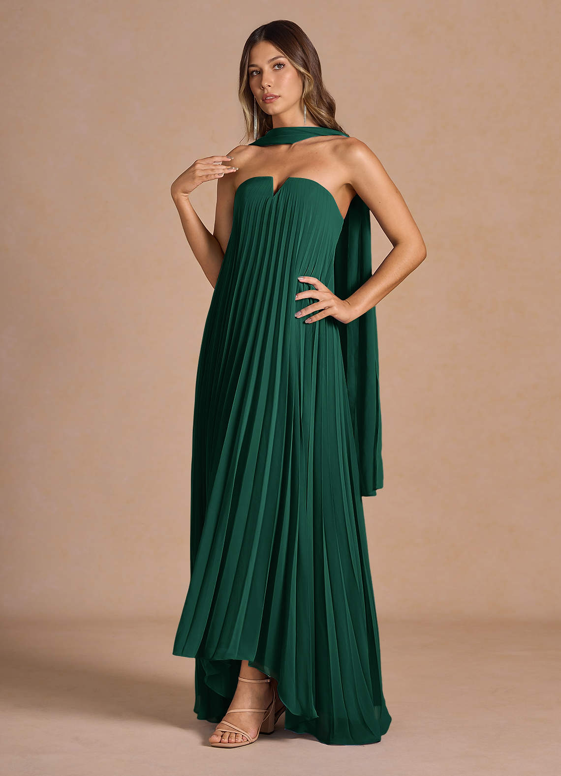 Nahla Emerald Allover Pleated Maxi Dress  Dress