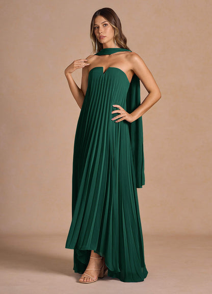 Nahla Emerald Allover Pleated Maxi Dress  Dress