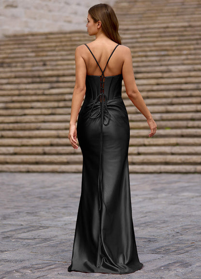 Glow Black Silk-Like Satin Prom Dress