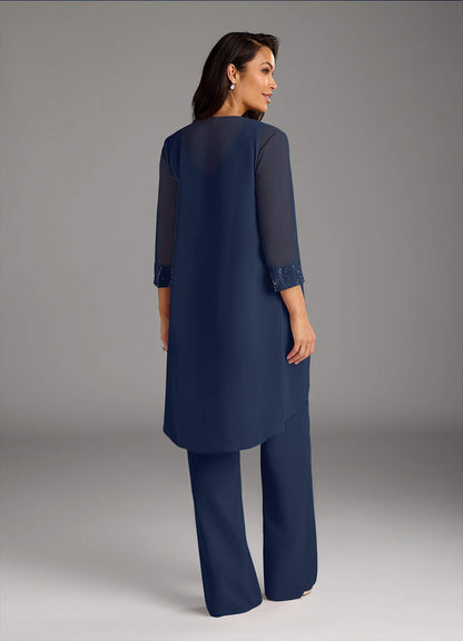 Dark Navy Jumpsuit/Pantsuit Sequins Chiffon Dress