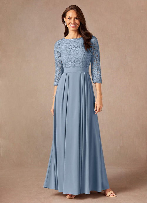 Dusty Blue A-Line Lace Dress