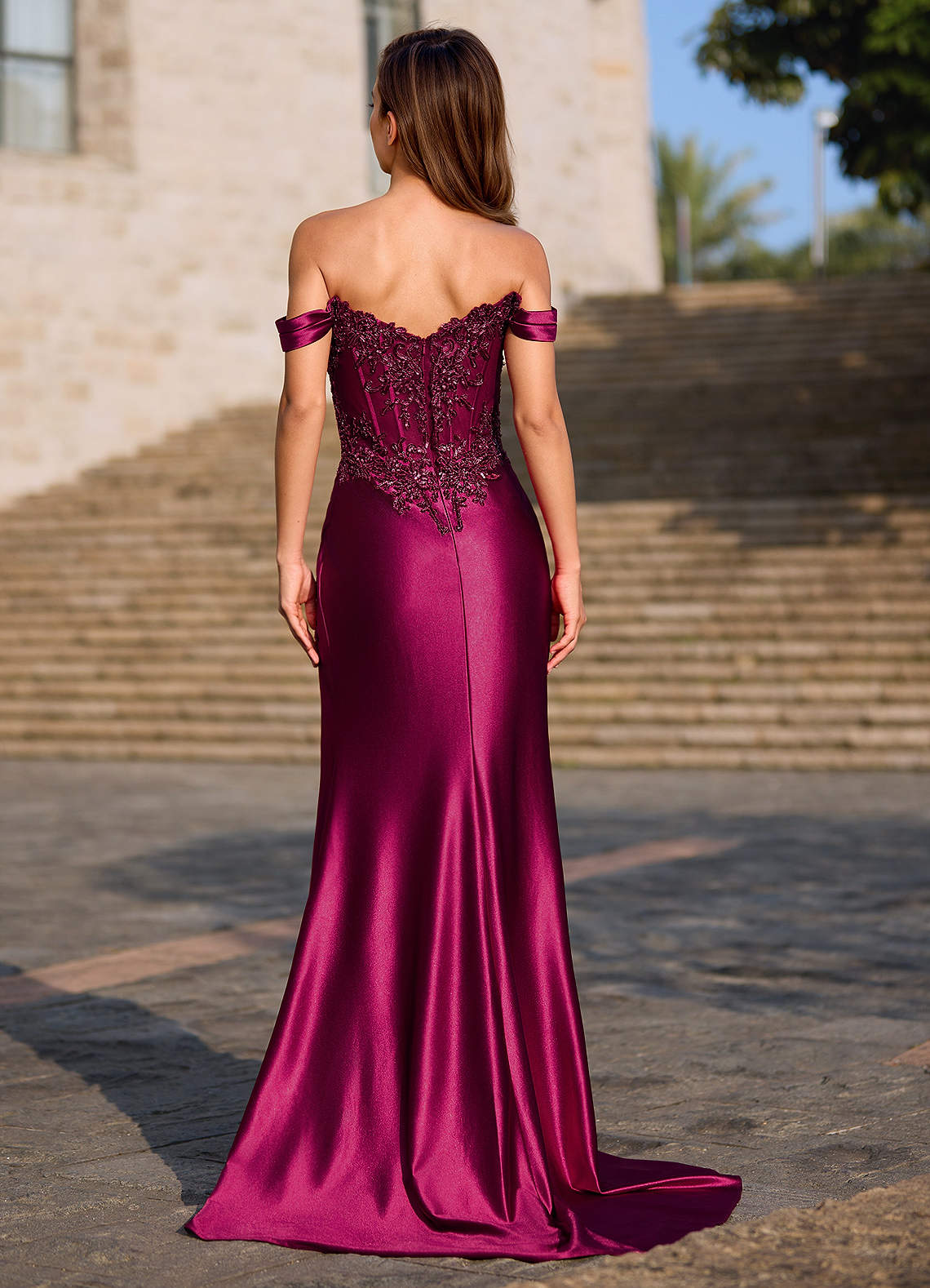 Opulence Burgundy Floral Corset Prom Dress  Dress