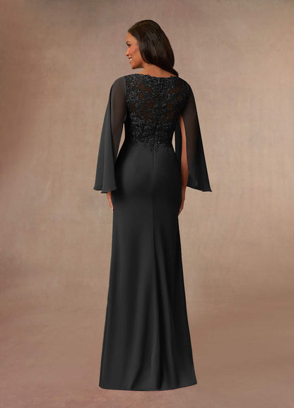 Black Mermaid V-Neck Lace Chiffon Dress