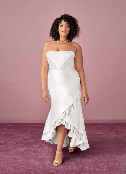 Diamond White Mermaid Ruched Mikado Dress Diamond White