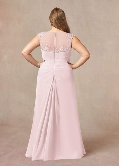 Blushing Pink A-Line Scoop Sequins Chiffon Dress