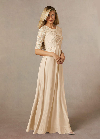 Champagne A-Line Lace Mesh Dress