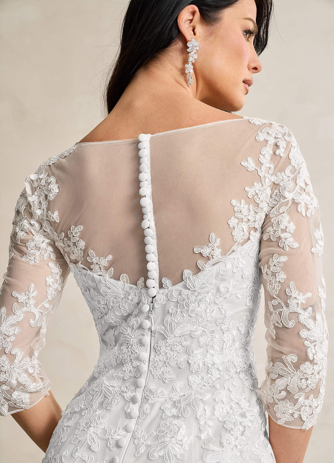Diamond White Mermaid V-Neck Lace Tulle Dress