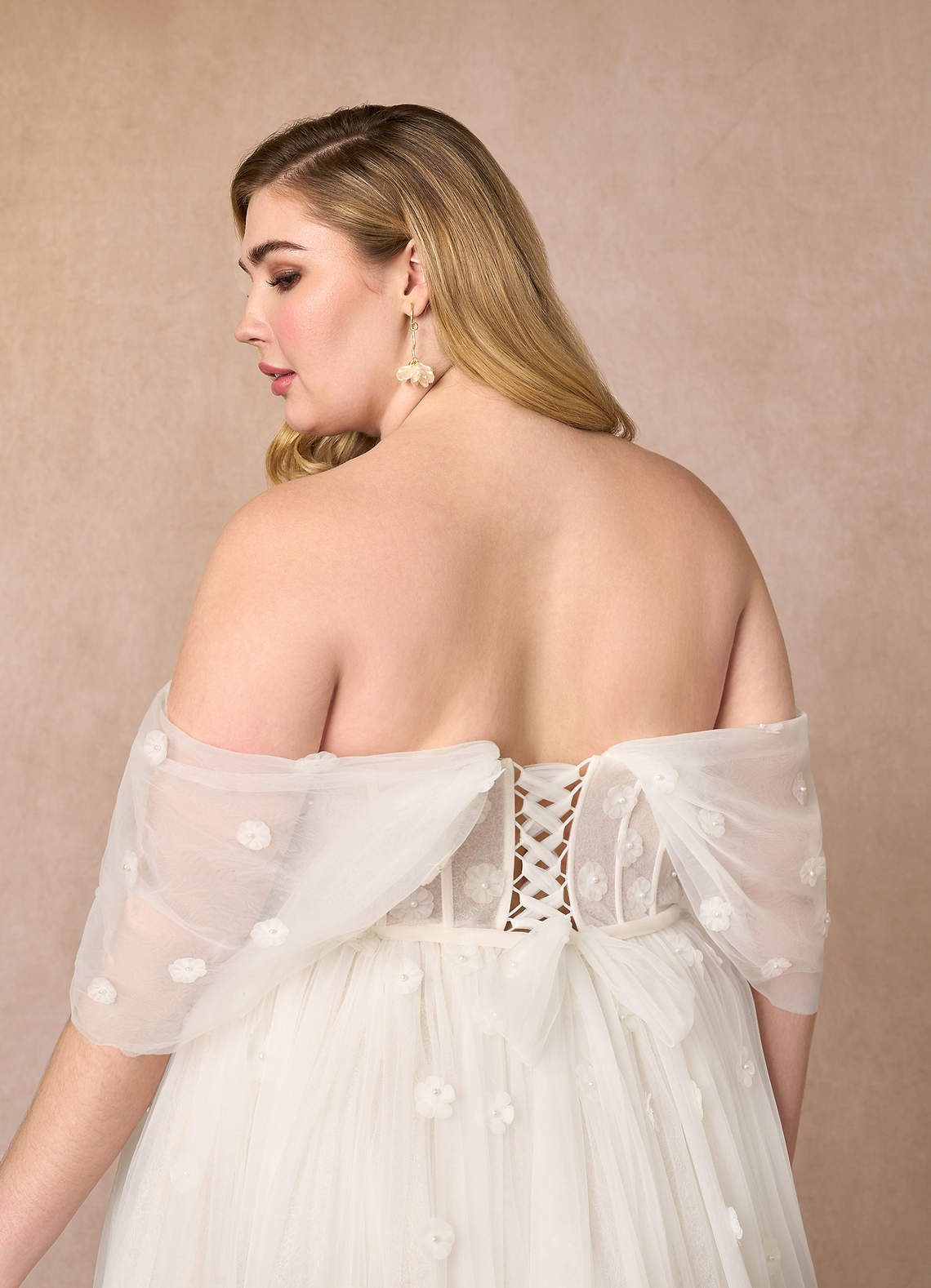 Diamond White Champagne A-Line Off the Shoulder Tulle Dress