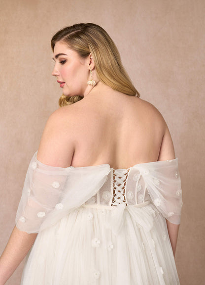 Diamond White Champagne A-Line Off the Shoulder Tulle Dress
