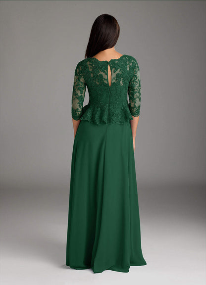 Dark Green A-Line Boatneck Sequins Chiffon Dress