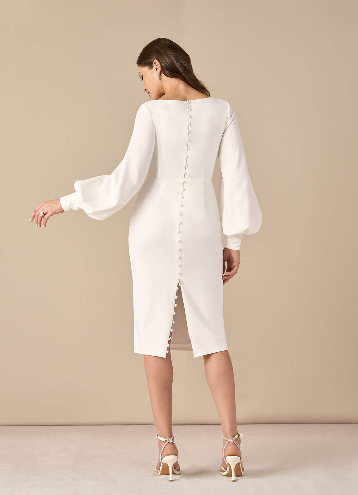 Diamond White Sheath Square Neckline Stretch Crepe Dress