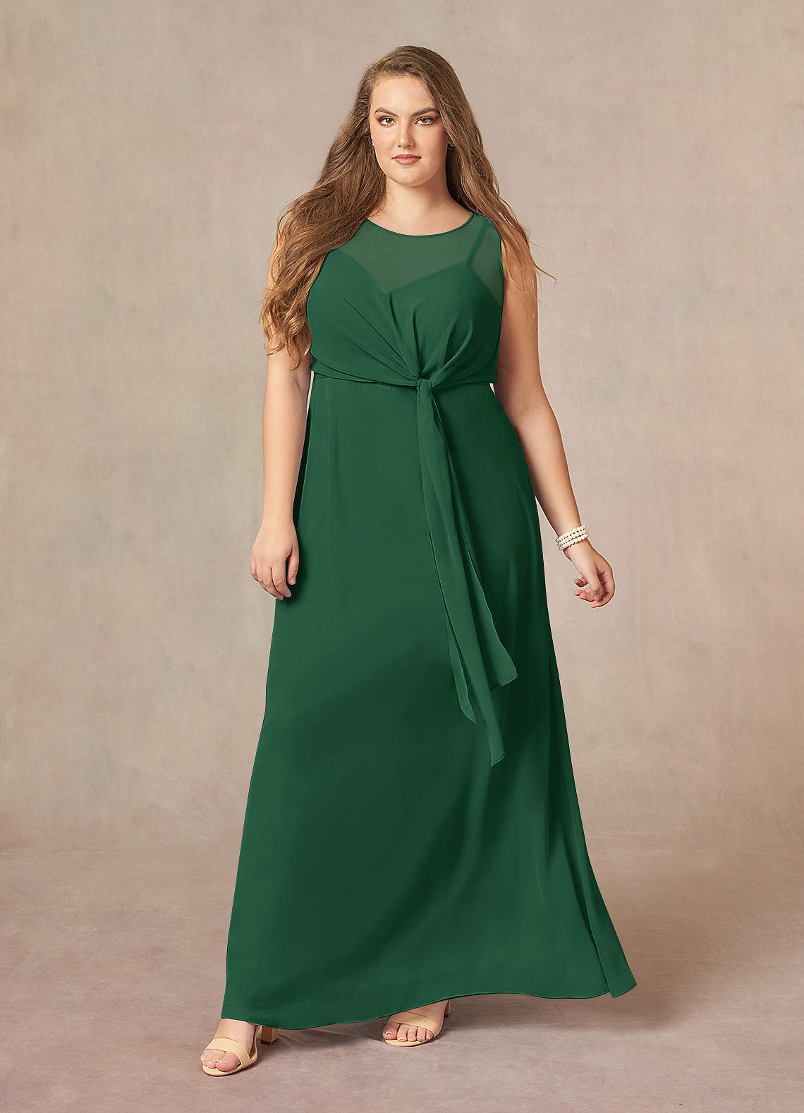 Dark Green A-Line Scoop Pleated Chiffon Dress