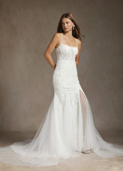 Diamond White Mermaid Sequins Tulle Dress