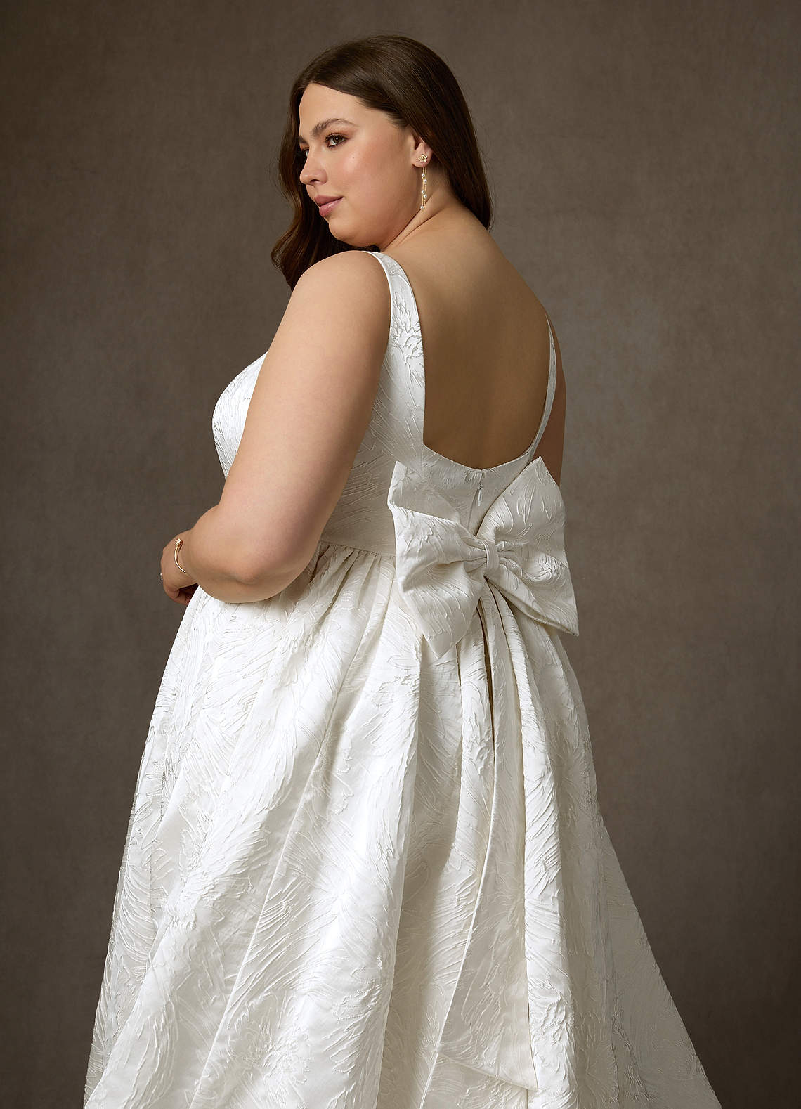 Diamond White Ball-Gown with Pockets Floral Jacquard Dress