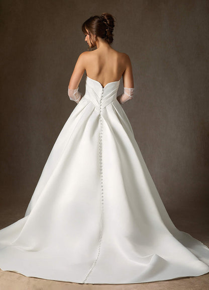 Diamond White Ball-Gown Strapless Satin Dress